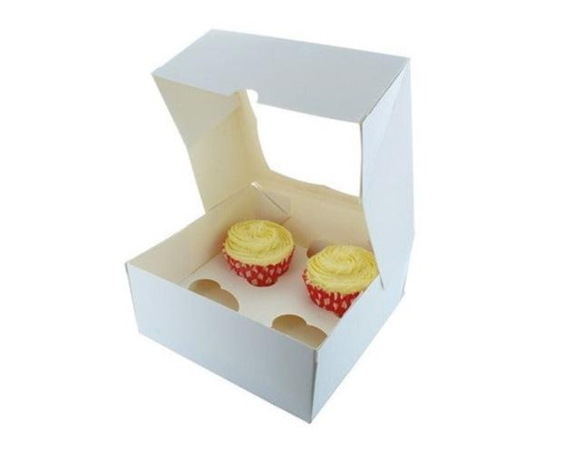 White four cupcake window box with insert card – eco-friendly, secure packaging for cupcakes and treats
