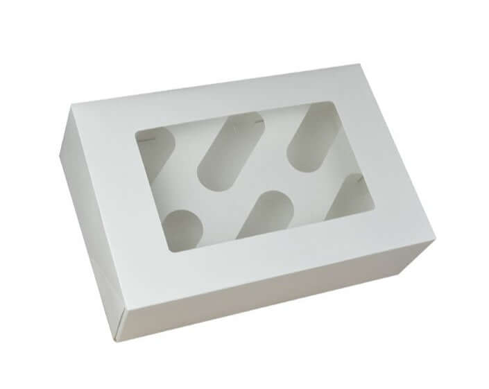 White cupcake window box with insert card for 6 cupcakes – eco-friendly, secure packaging for cupcakes and treats
