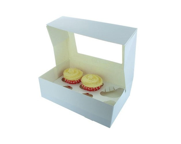 White cupcake window box with insert card for 6 cupcakes – eco-friendly, secure packaging for cupcakes and treats