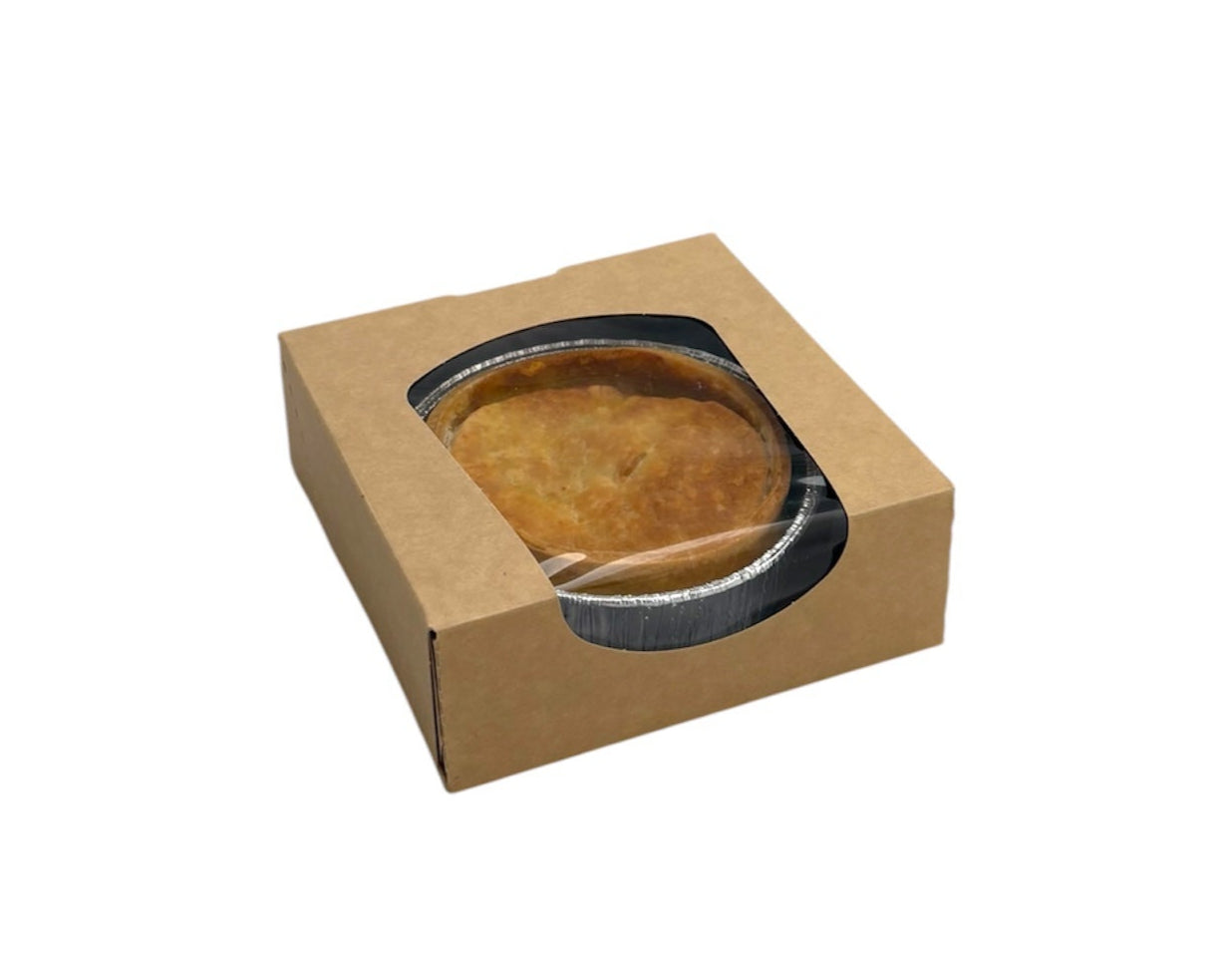 Small kraft window box with pie for illustration (118x118x40mm) – eco-friendly, recyclable bakery packaging