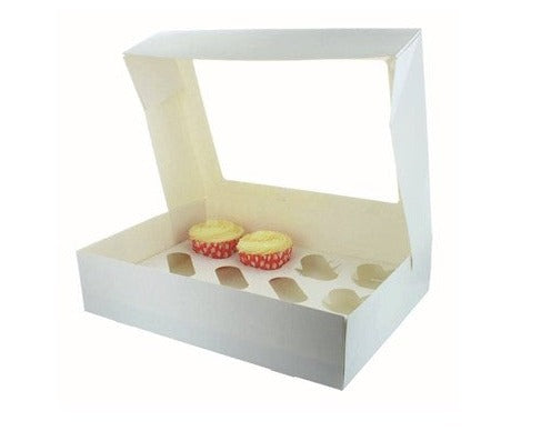 White cupcake window box with insert card for 12 cupcakes – eco-friendly, secure packaging for cupcakes and treats