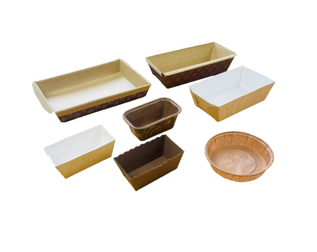 Assorted bake-in-mould paper trays for cakes and breads
