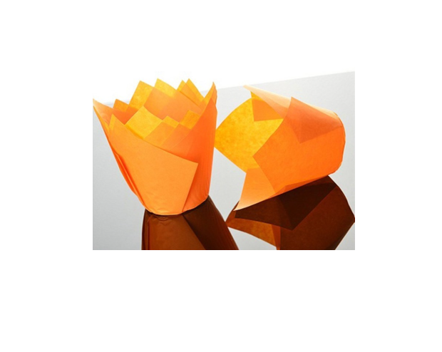 Orange paper tulip muffin case for eco-friendly bakery packaging