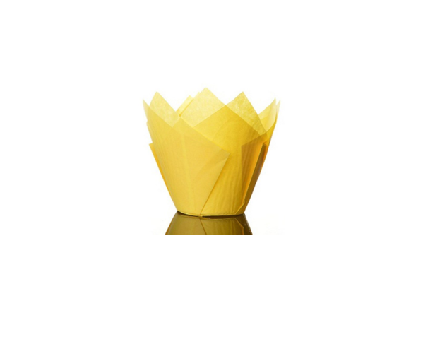 Yellow paper tulip muffin case for eco-friendly bakery packaging
