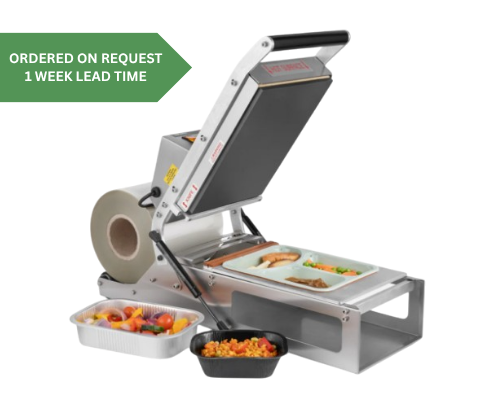 Digital Control Tray Lidding Machine machine with CPET food containers. Ideal for butchers, food processors and ready meal companies.
