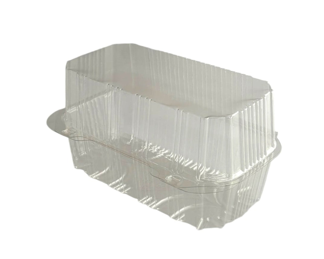 Clear plastic container with a lid on a white background