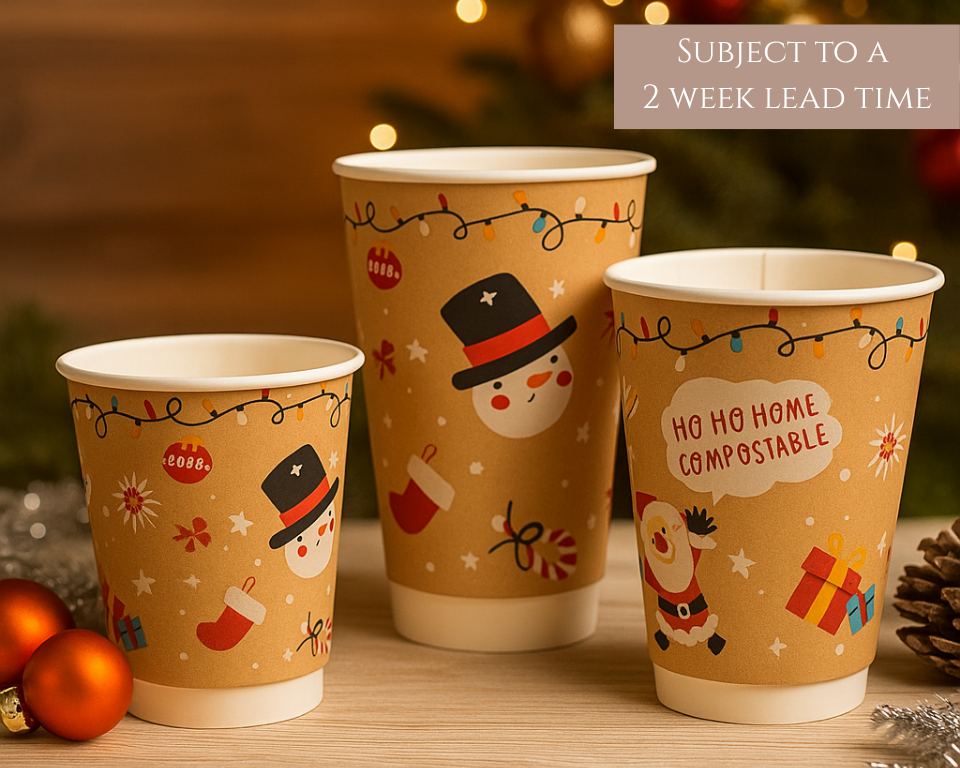 8oz, 12oz, 16oz Christmas Santa Cups - Compostable