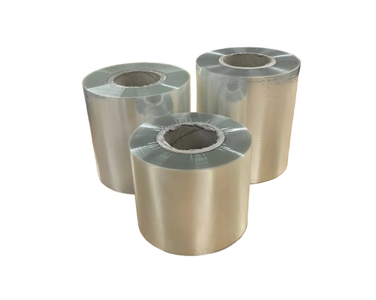 CPET lidding film rolls compatible with CPET trays, 3 rolls sitting together, top seal lidding film