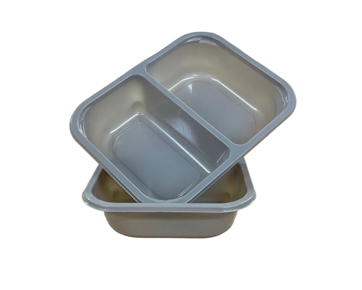 CPET ready meal tray two compartment – 200 x 155 x 45mm - two trays sitting together