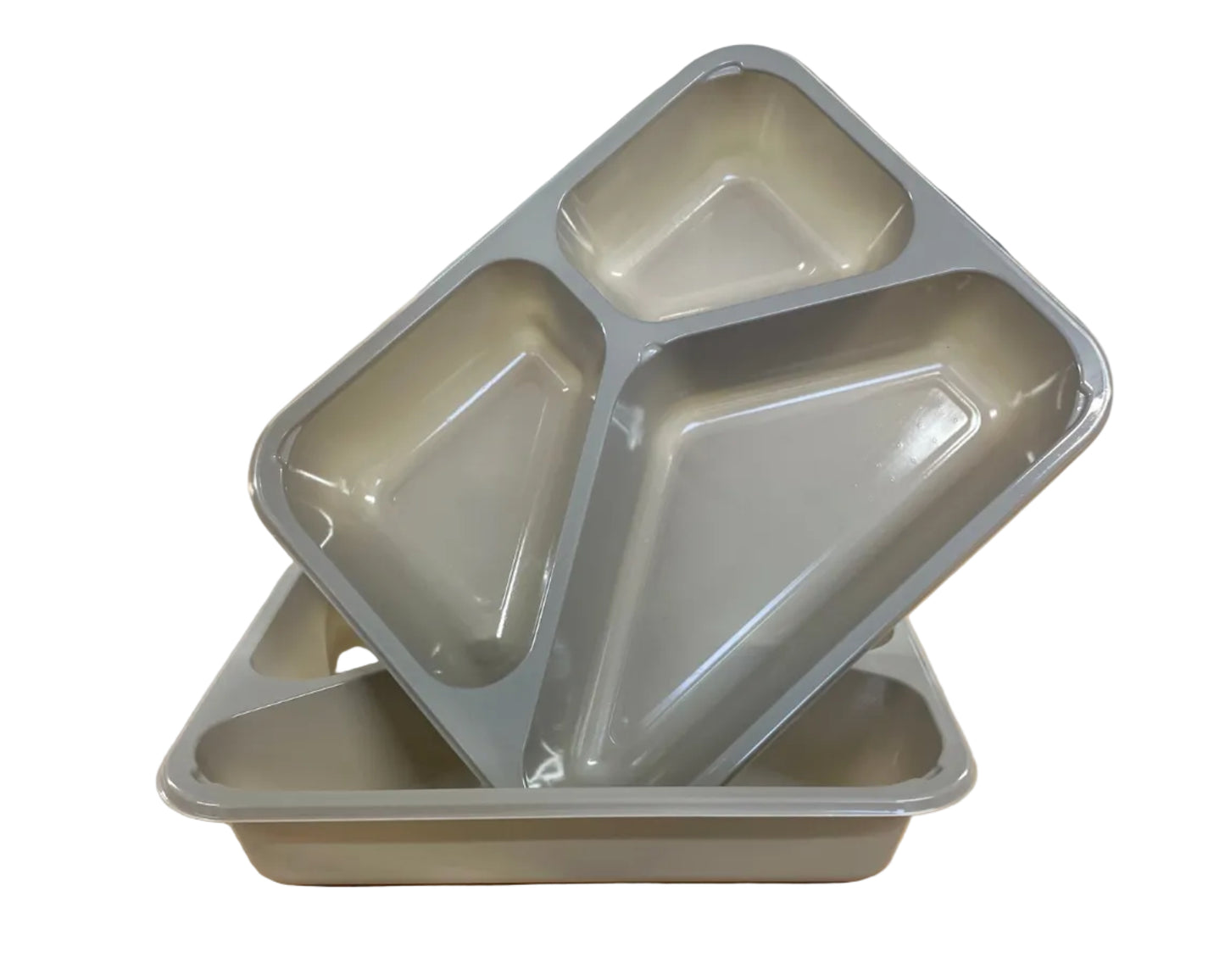 CPET ready meal tray three compartment – 228 x 179 x 44mm - two trays sitting together